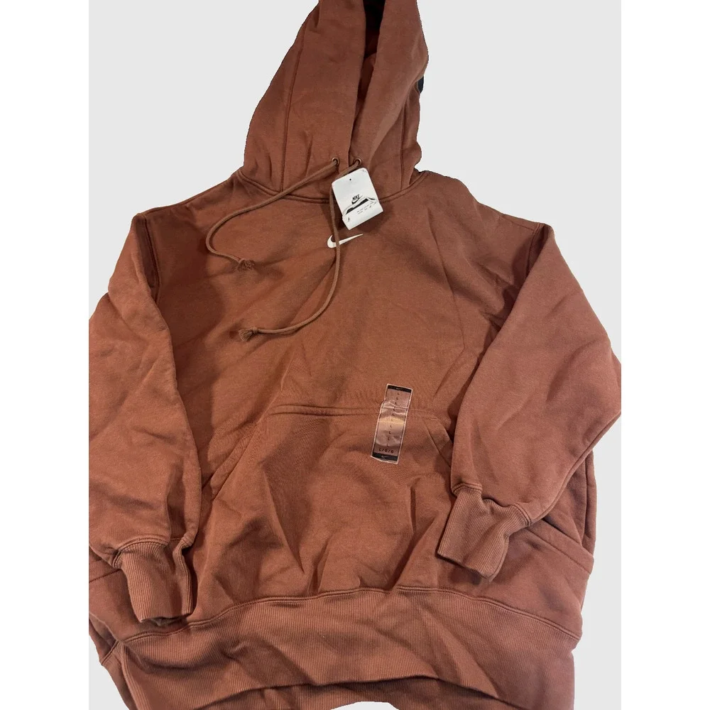 Nike Women's Phoenix Fleece Oversized Pullover Hoodie Sweatshirt Brown Large NWT